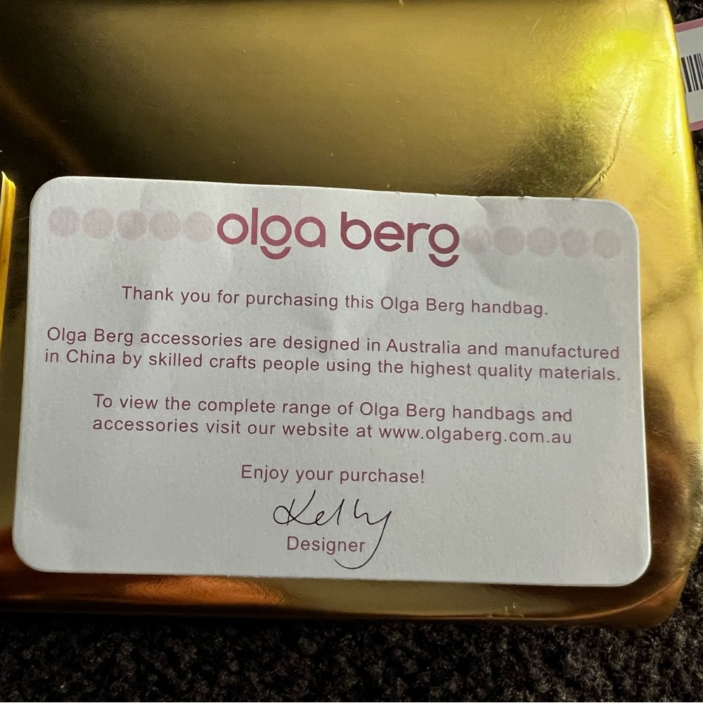 NWT - Olga berg gold clutch bag. NWT. Comes with chain strap. Rectangular clasp. - Picture 12 of 15